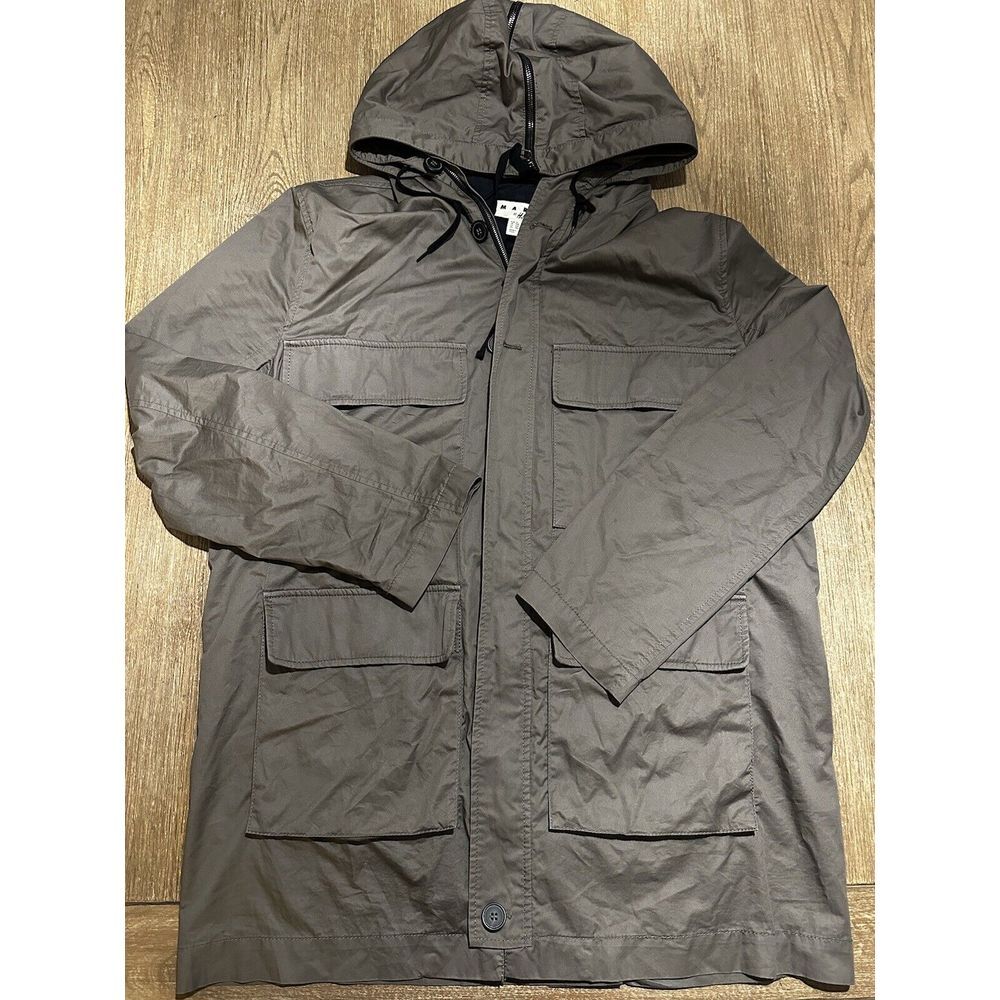 MARNI x H&M Jacket Men's US 44R Half Lined Hooded Mid Length Pockets Zip
